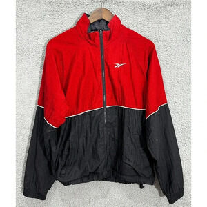 Reebok Windbreaker Jacket Men Large Red Black 1/2 Zip Vintage 90s Retro Gorpcore